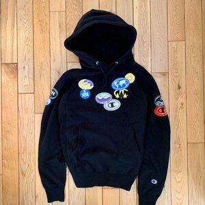 Vintage Champion Reverse Weave Men's Pullover Hoodie Small Printed Logos